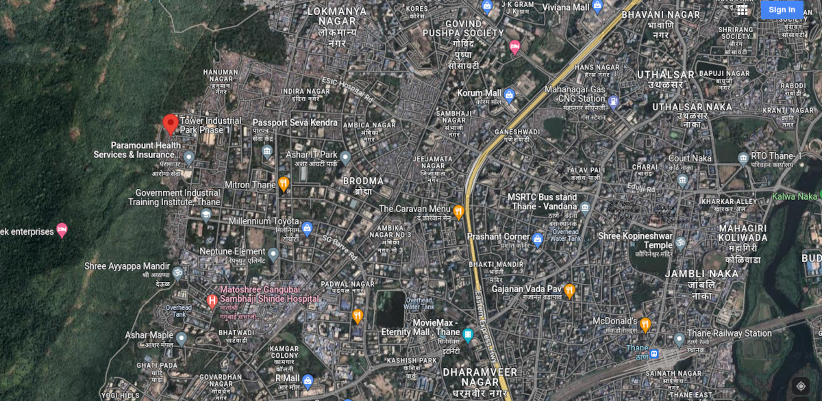 Location of Tower Industrial Park Thane